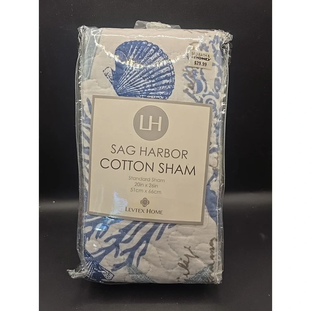 Levtex Home Sag Harbor Cotton‎ Sham Euro Blue White  Quilted Standard